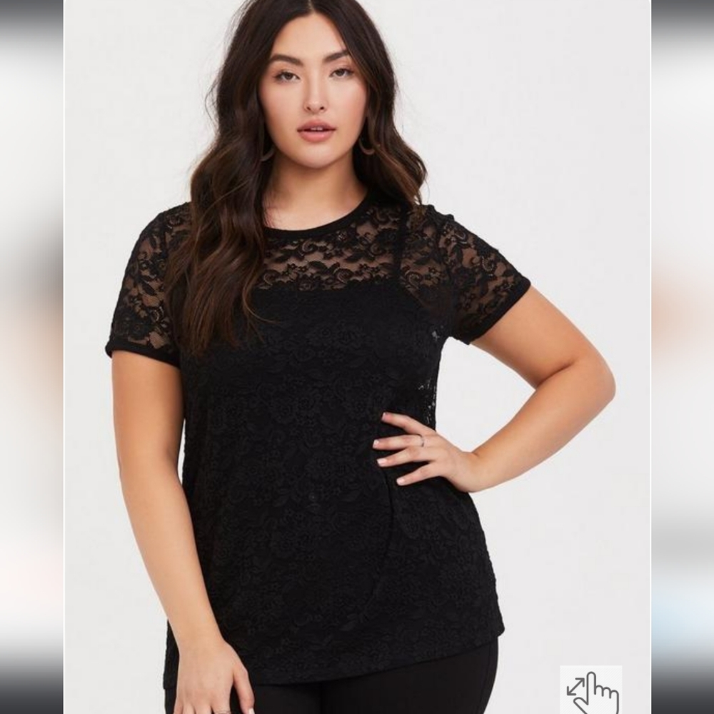 Torrid - Black lace crew tee. Size 2
